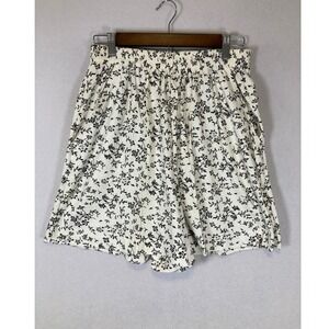 Vintage NWT Jaclyn Sport Women Large White Black Floral Elastic Waist Shorts